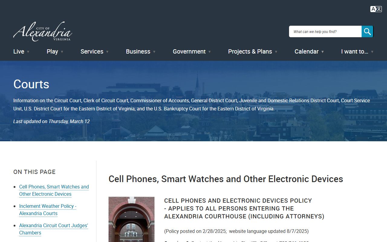 Alexandria White Pages courts page