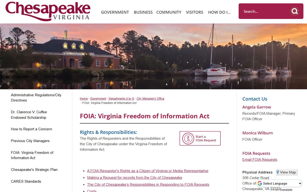 Chesapeake White Pages FOIA page