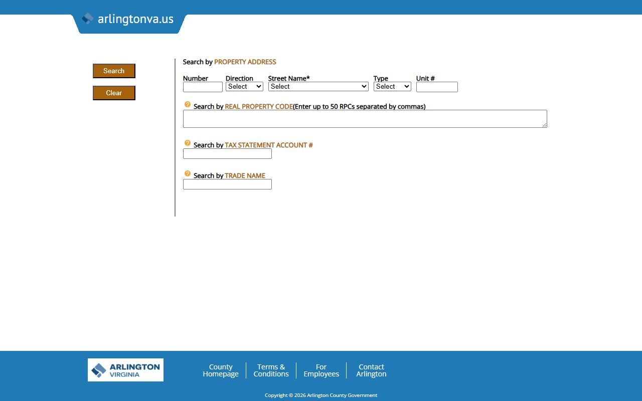Arlington County White Pages property search form