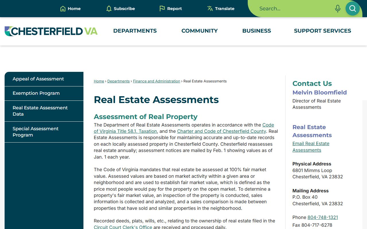 Chesterfield County White Pages real estate assessments