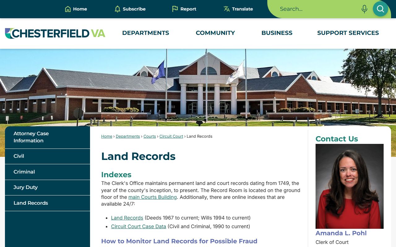 Chesterfield County White Pages land records page