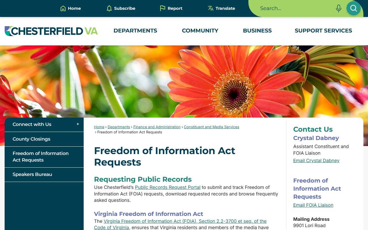 Chesterfield County White Pages FOIA portal