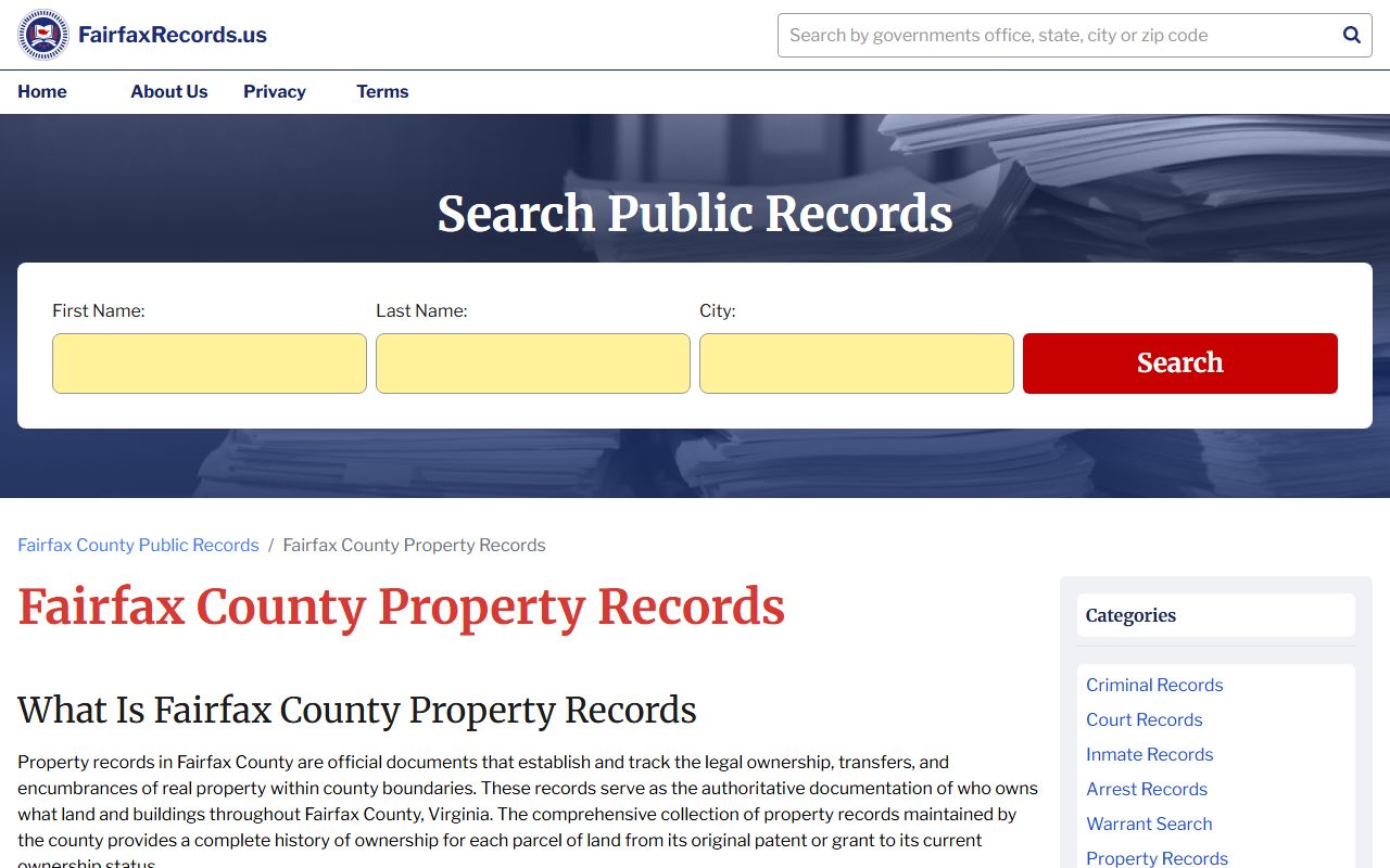 Fairfax County White Pages property records search