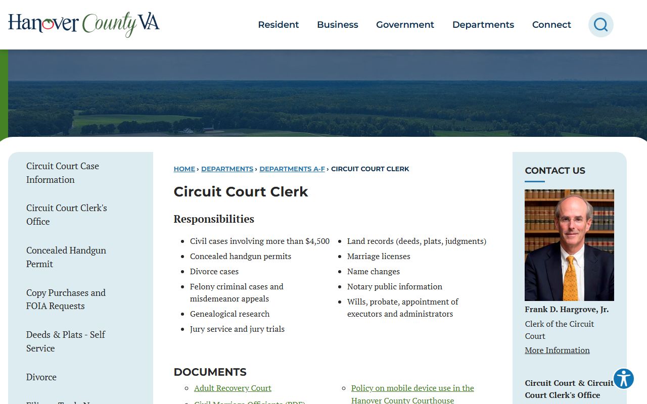 Hanover County White Pages circuit court clerk page
