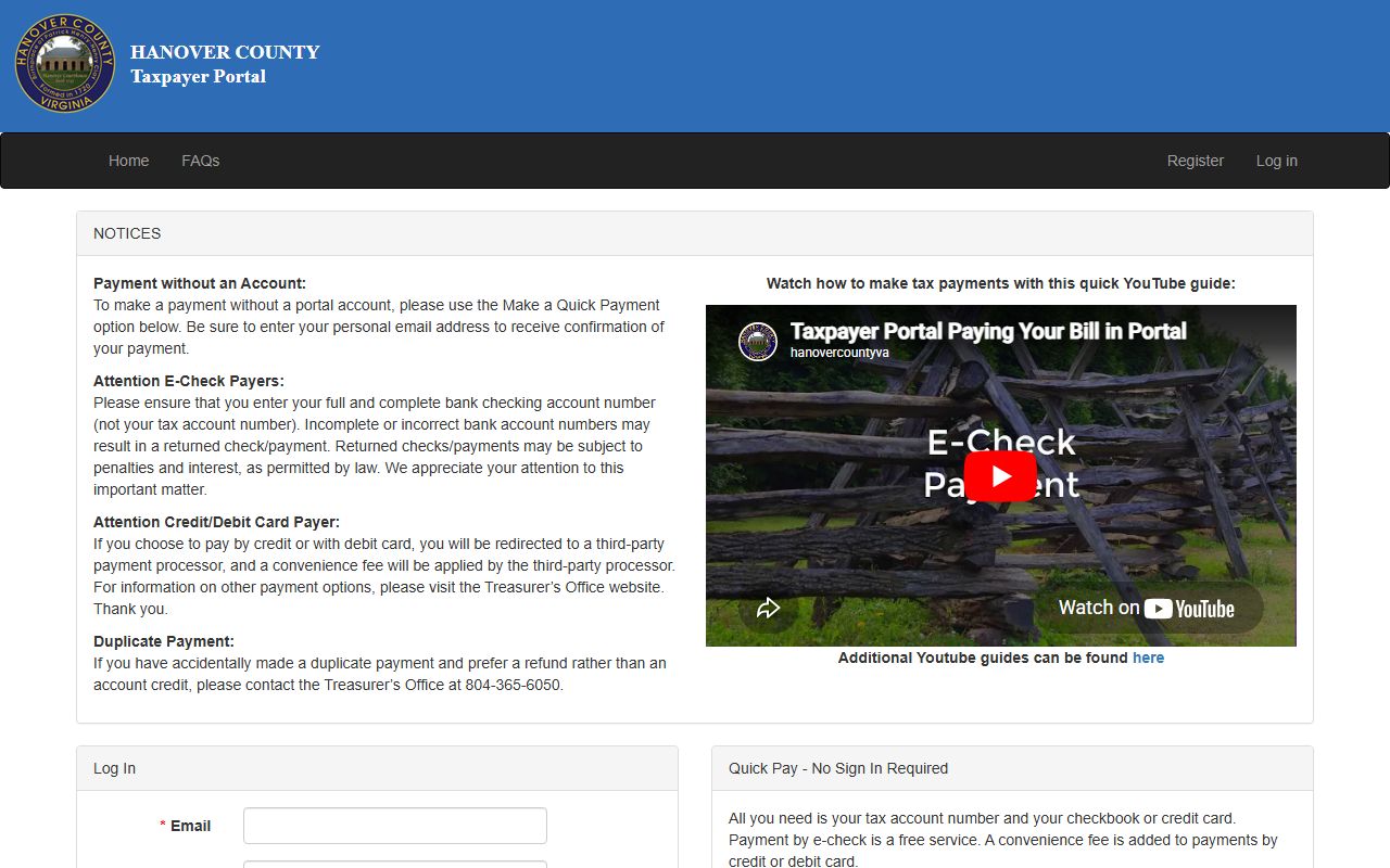 Hanover County White Pages tax payment portal