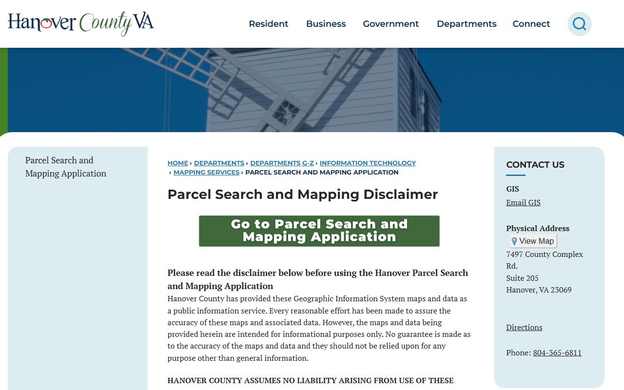Hanover County White Pages parcel search page