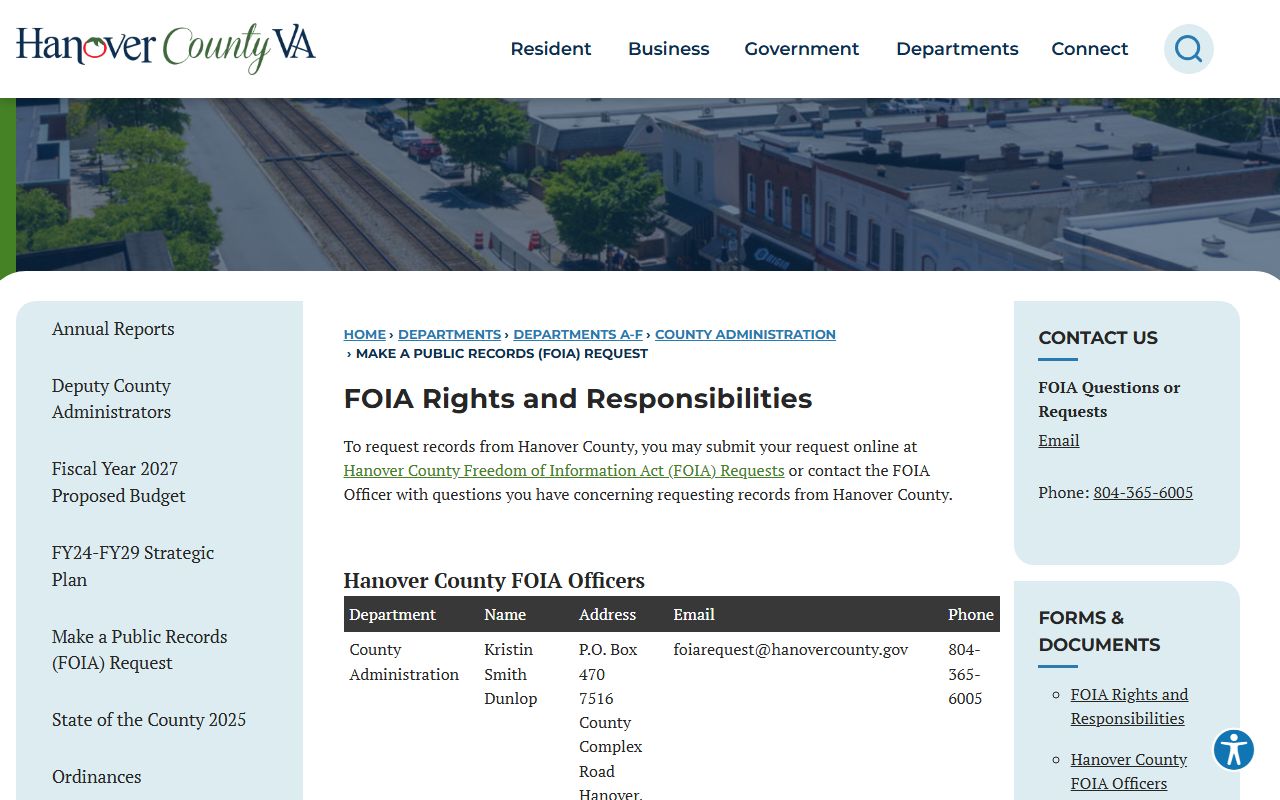 Hanover County White Pages FOIA request page