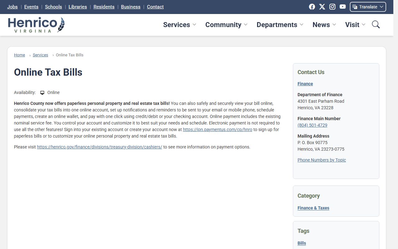Henrico County White Pages online tax bills