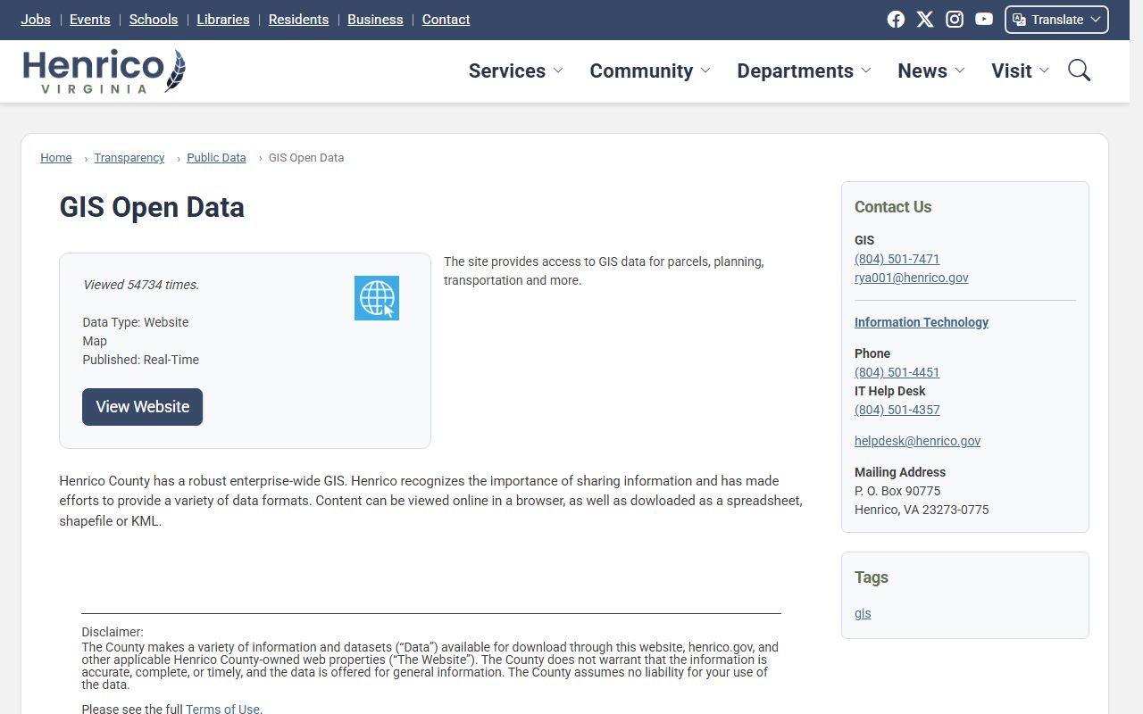 Henrico County White Pages GIS open data
