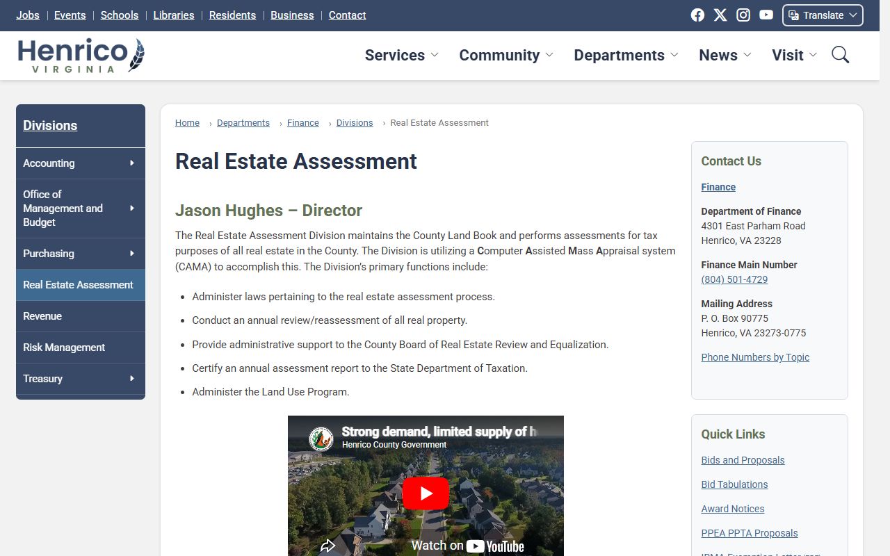 Henrico County White Pages real estate assessment page
