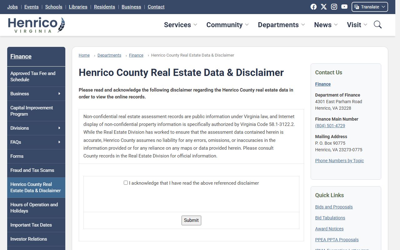 Henrico County White Pages real estate search disclaimer