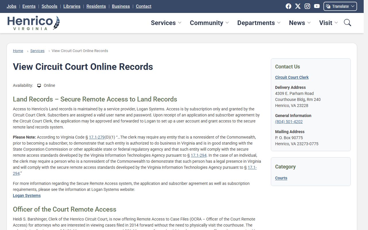 Henrico County White Pages online records page