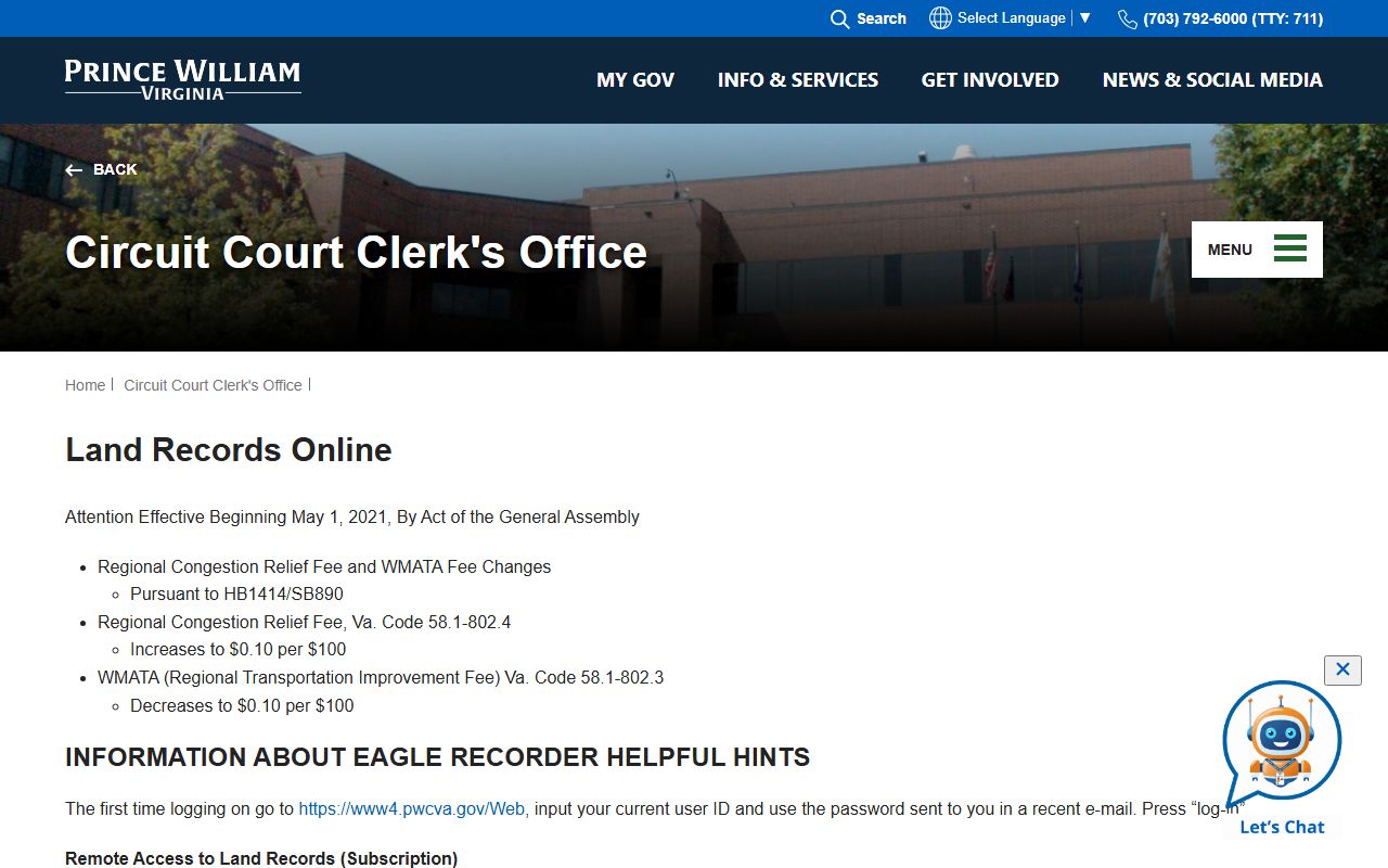 Prince William County White Pages land records online