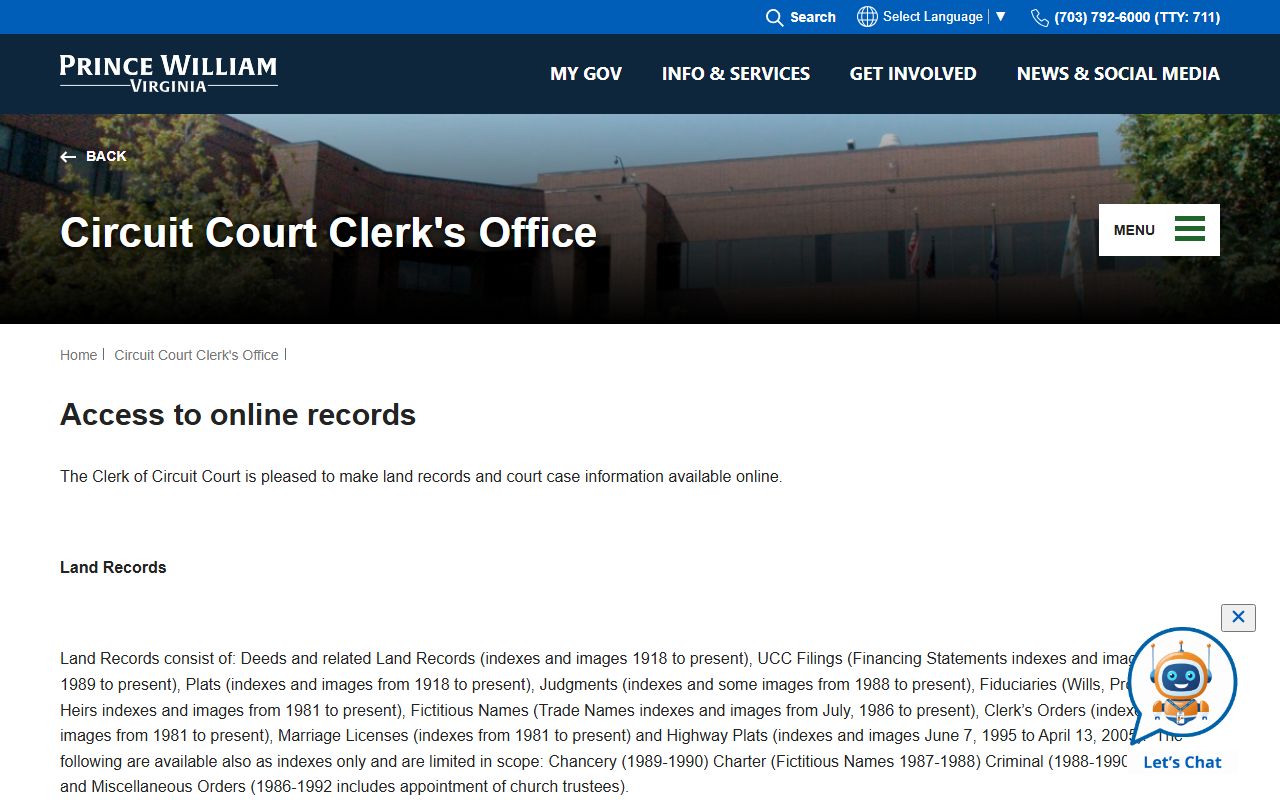 Prince William County White Pages access to online records