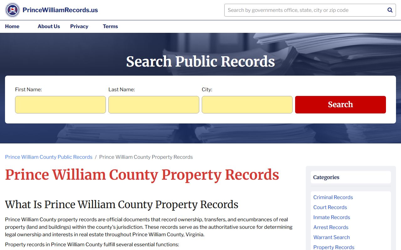 Prince William County White Pages online records access