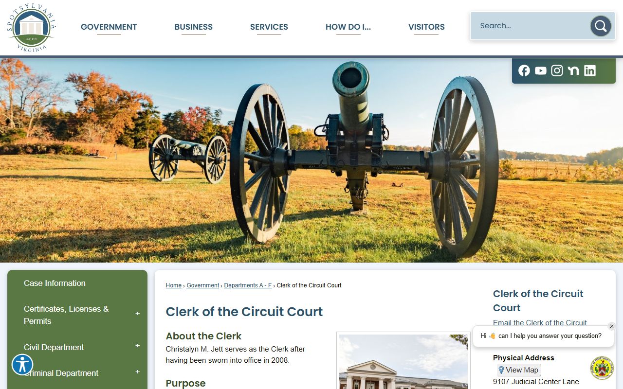 Spotsylvania County White Pages Clerk of Circuit Court page
