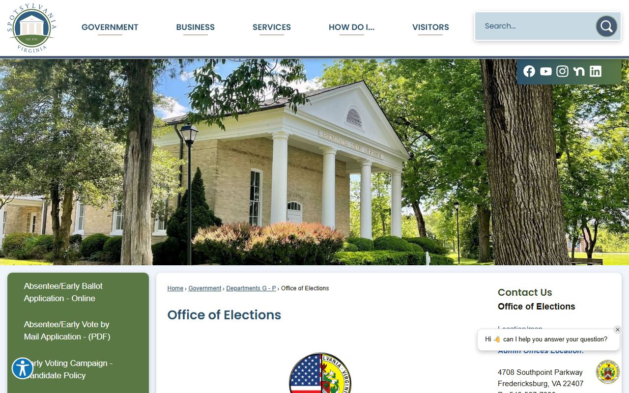 Spotsylvania County White Pages elections office page