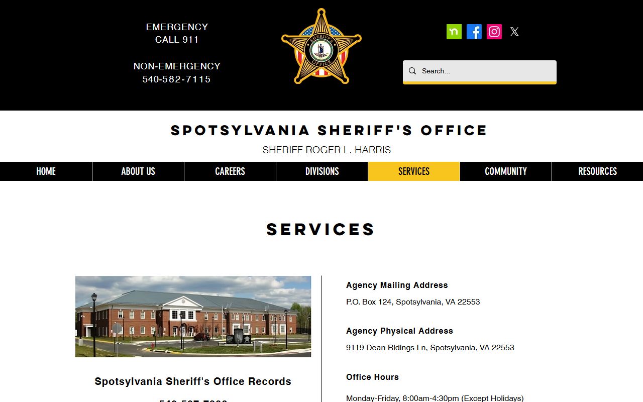 Spotsylvania County White Pages sheriff services page