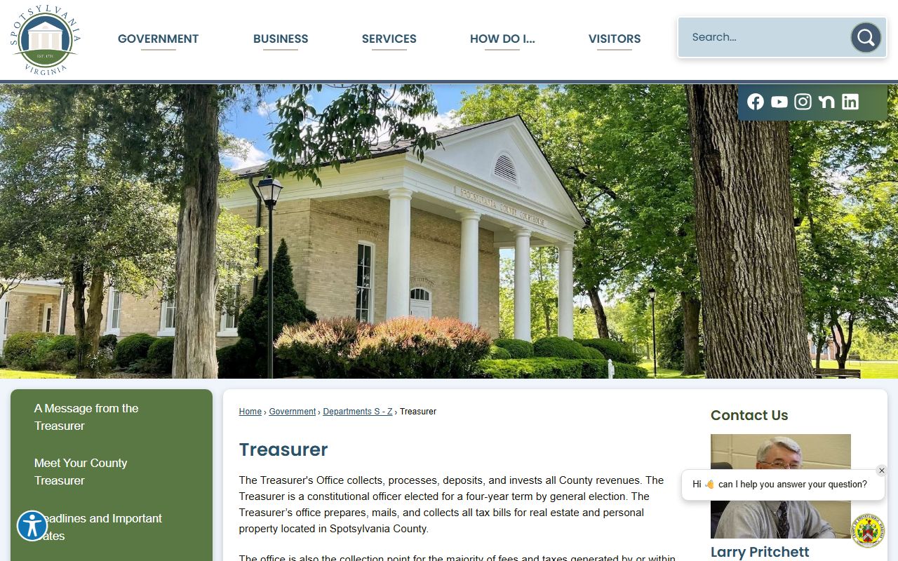 Spotsylvania County White Pages treasurer page