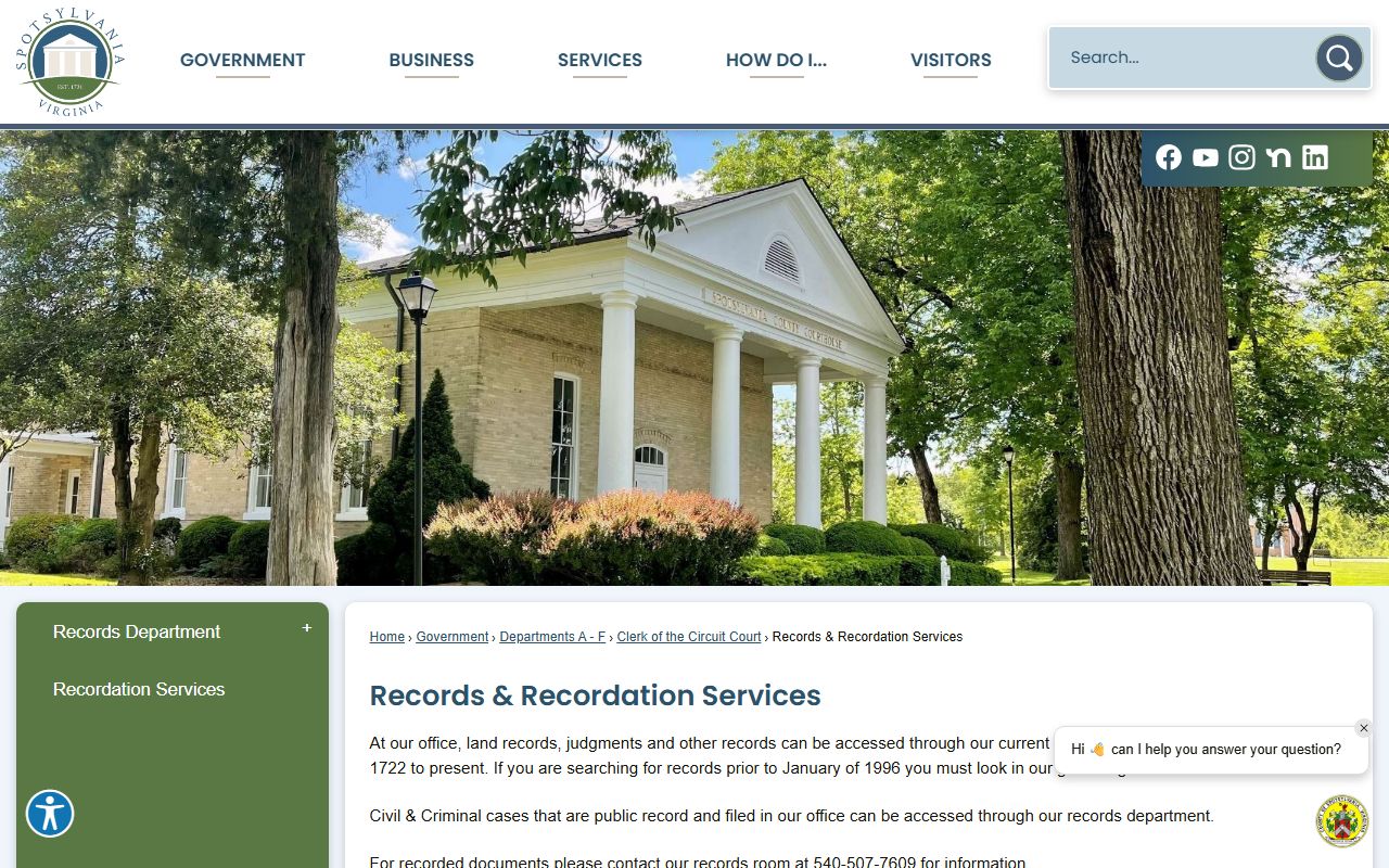Spotsylvania County White Pages records and recordation page