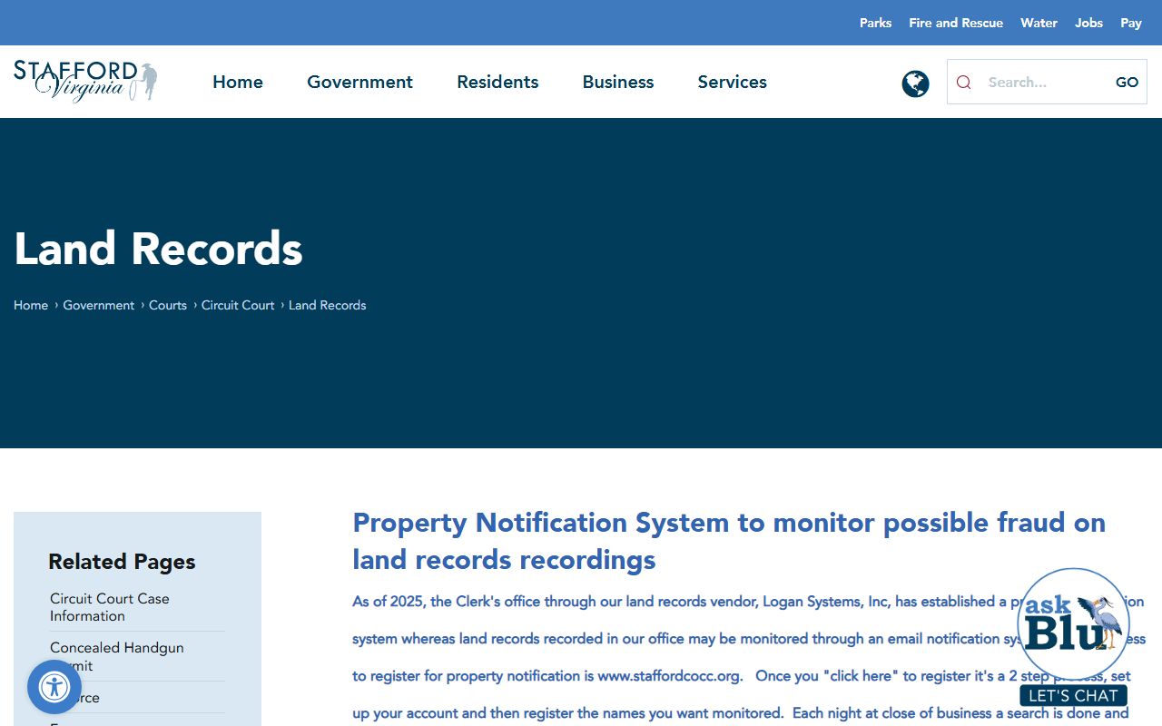Stafford County White Pages land records page