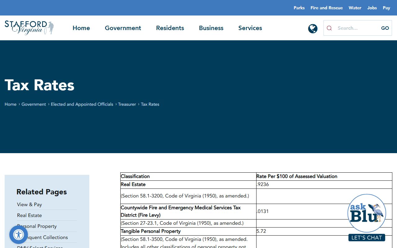 Stafford County White Pages treasurer tax rates