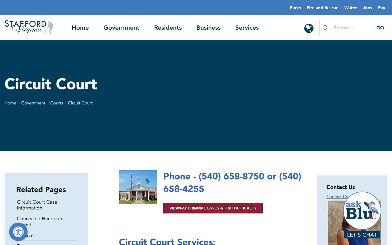 Stafford County White Pages circuit court page