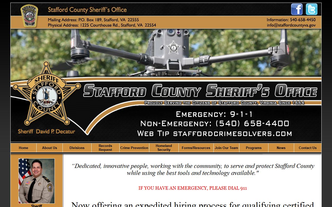 Stafford County White Pages sheriff office page