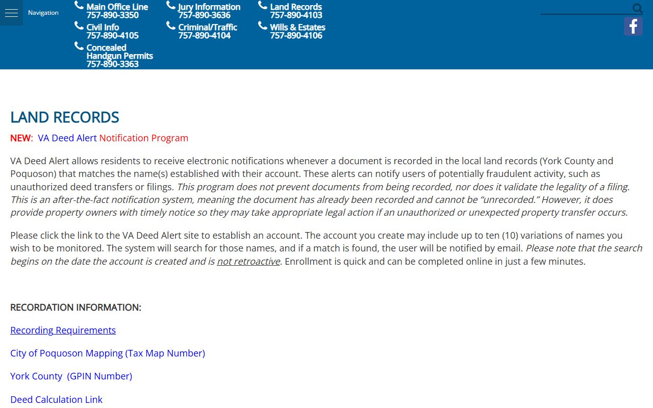 York County White Pages land records page