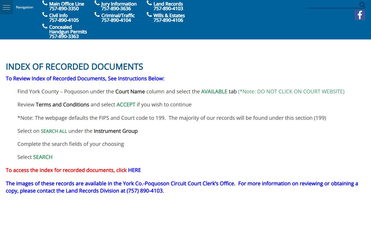 York County White Pages index of recorded documents