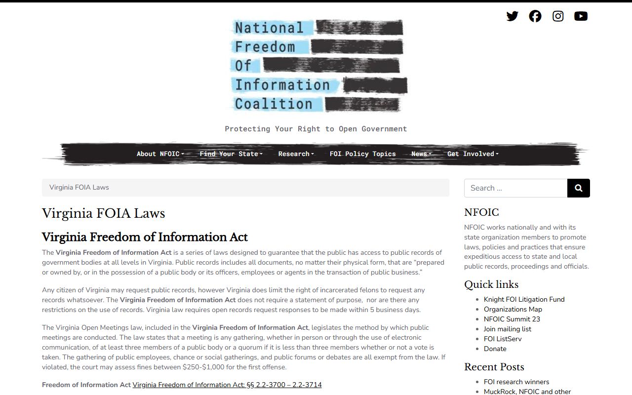 Virginia White Pages NFOIC FOIA guide