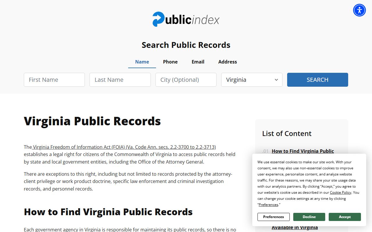 Virginia White Pages public records guide