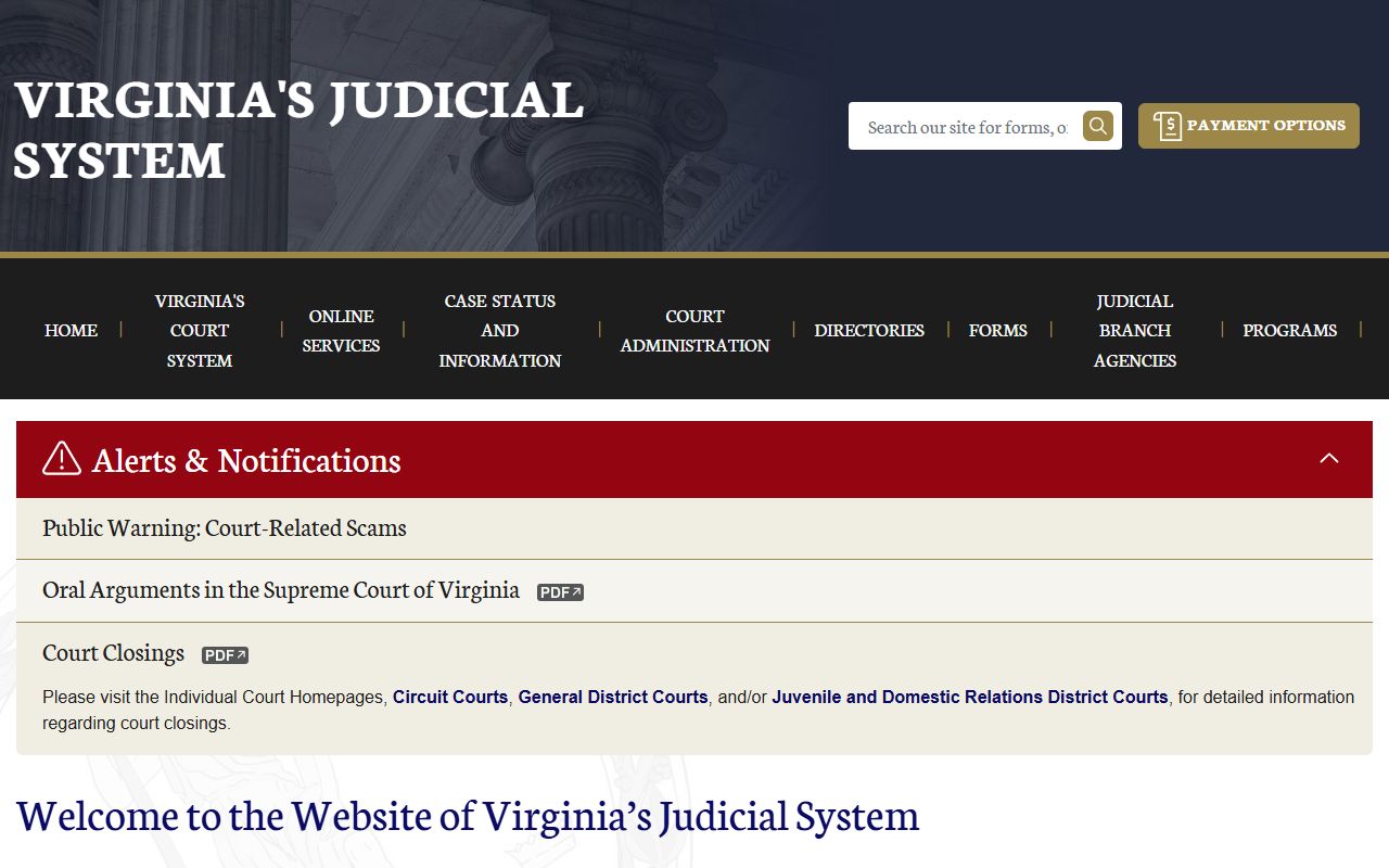 Virginia White Pages court system homepage