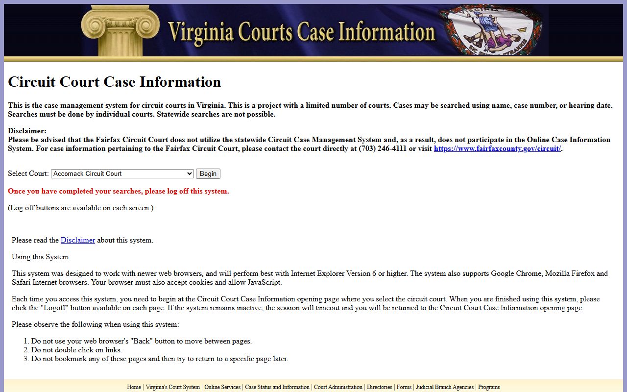 Virginia White Pages circuit court CJISWeb search